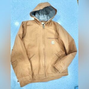 Carhartt Tan Hooded Sherpa fleece lined Work Jacket Medium EUC